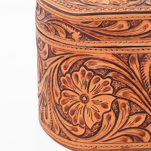 ADBGZ1016 American Darling Hand-Tooled Floral Leather Tan Vanity Jewellery Case
