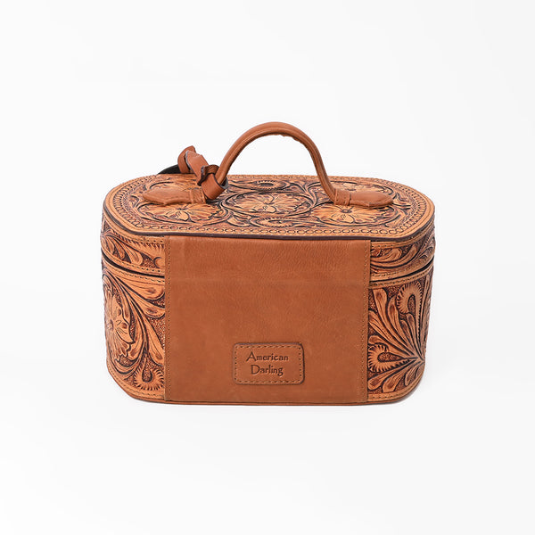 ADBGZ1016 American Darling Hand-Tooled Floral Leather Tan Vanity Jewellery Case