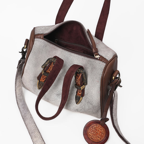 ADBGZ1081 American Darling Hand Tooled Leather Western Buckle Barrel Satchel Bag