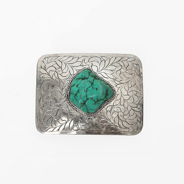 ADBKA107 Hand Engraved German Silver Western Belt Buckle with Turquoise Stones