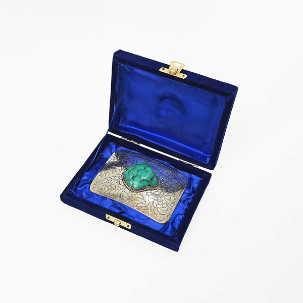 ADBKA107 Hand Engraved German Silver Western Belt Buckle with Turquoise Stones