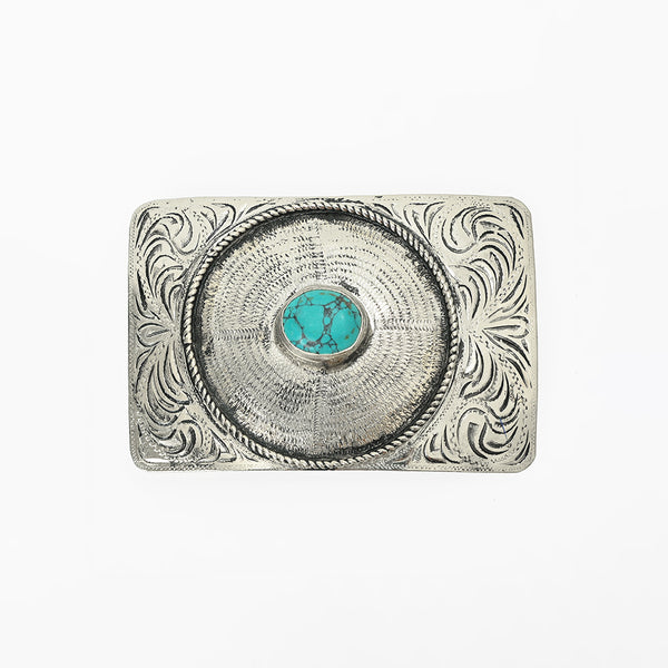 ADBKV118 Hand Engraved German Silver Western Belt Buckle with Turquoise Stones
