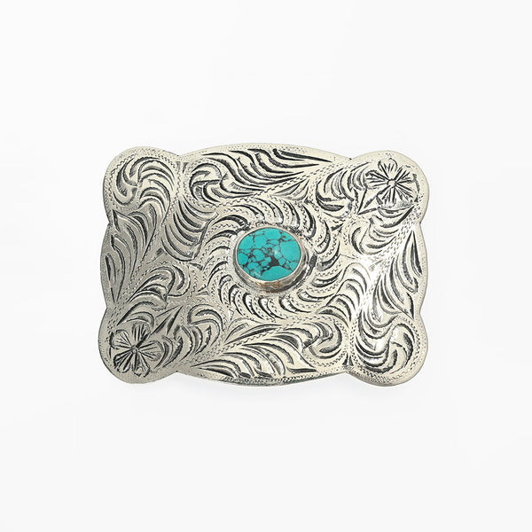 ADBKV119 Hand Engraved German Silver Western Belt Buckle with Turquoise Stones