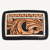 ADBLF109-BU Hand-Tooled Western Leather Belt - Turquoise Inlay & Floral Scroll Design