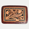 ADBLF110-BU Hand-Tooled Leather Belt Buckle - Western Floral with Turquoise Accents