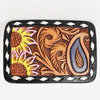 ADBLF116-BU Tooled Leather Belt Keeper - Paisley & Sunflower Design with Pink & Yellow Accents