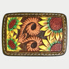 ADBLF122-BU Tooled Leather Belt - Bright Yellow Sunflowers & Scrollwork Design