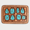 ADBLF126-BU Tooled Leather Key Fob - Turquoise Stone-Inspired Design