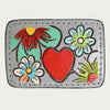ADBLF127-BU Tooled Leather Belt Buckle - Heart & Flowers on Gray Leather