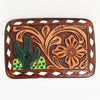 ADBLF129-BU Western Leather Belt Buckle - Tooled Cactus & Floral Design