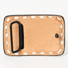 ADBLF133-BU Hand Tooled Leather Belt Buckle - Sunflower & Turquoise Floral Design with Green Border