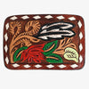 ADBLF135-BU Hand Tooled Leather Belt Buckle - Red Rose, Feather & Western Scroll with Diamond Border