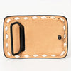 ADBLF135-BU Hand Tooled Leather Belt Buckle - Red Rose, Feather & Western Scroll with Diamond Border