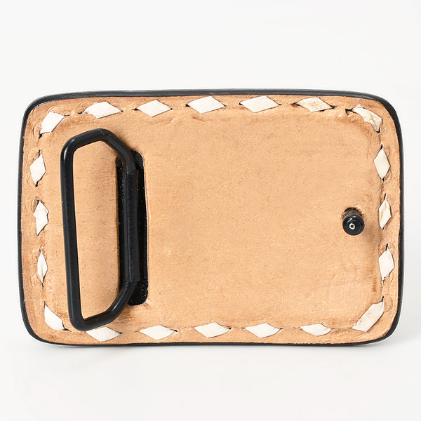 ADBLF150-BU Tooled Leather Buckle - Abstract Floral Motif in Neon Colors