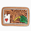 ADBLF162-BU Tooled Leather Buckle/Wallet - Ace of Hearts & Leaf Western Motif
