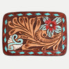 ADBLF170-BU Handtooled Leather Buckle - Western Floral with Turquoise & Red Accents