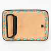 ADBLF170-BU Handtooled Leather Buckle - Western Floral with Turquoise & Red Accents