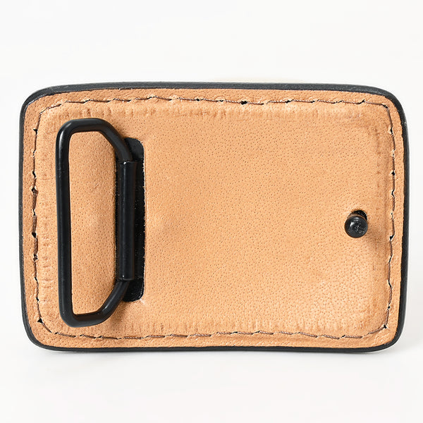 ADBLF171-BU Handtooled Leather Patch - Yellow Feather & Green Leaf Design