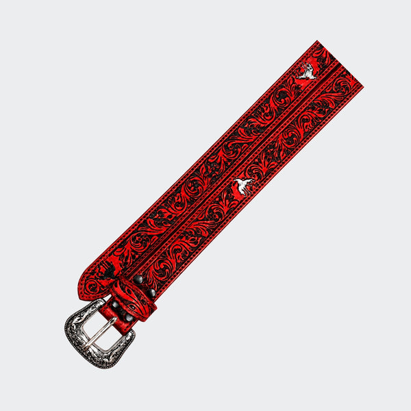 Official PRCA & NFR Licensed Collection®️ Western Floral Tooled Leather Belt