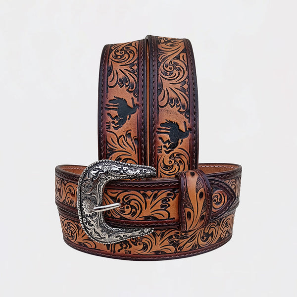 Official PRCA & NFR Licensed Collection®️Dark Brown Floral Genuine Leather Belt