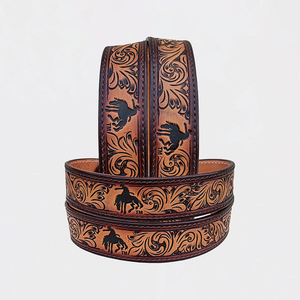 Official PRCA & NFR Licensed Collection®️Dark Brown Floral Genuine Leather Belt
