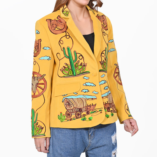 ADBZ071 American Darling Yellow Fabric Western Embroidered Wagon Blazer Jacket