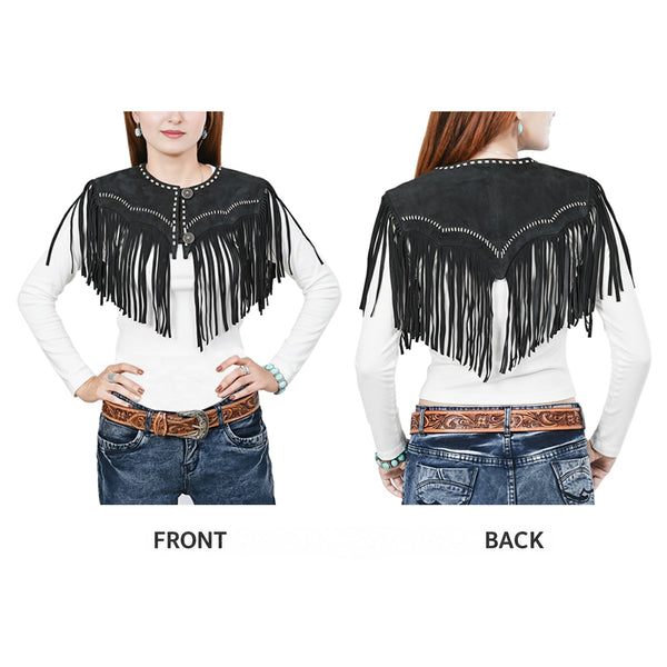 ADDR023A American Darling Black Suede Leather Fringe Cape Western Concho Vest