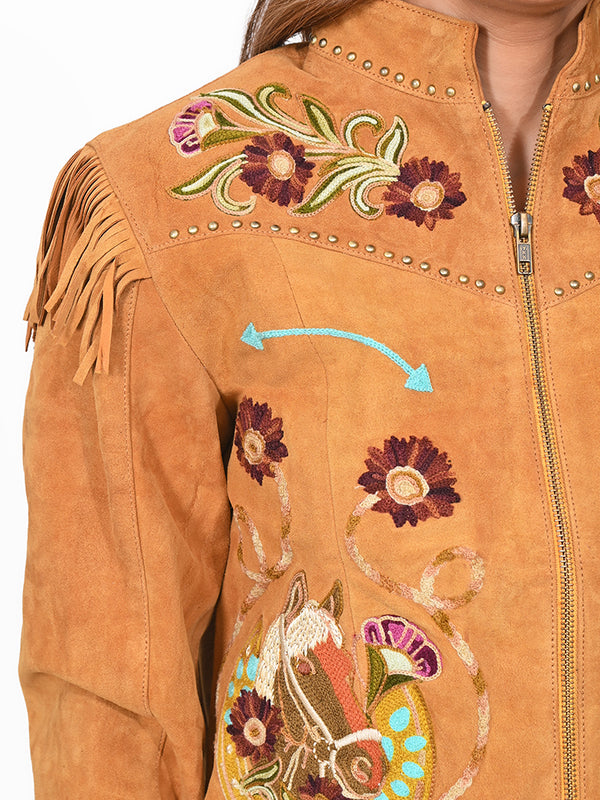 ADJKT112 American Darling Women Leather Boho Western Fringe Jacket
