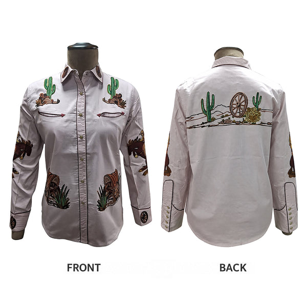 ADSH063 American Darling Light Rosy Pink Western Apparel - Embroidered Cotton Twill Rodeo Top