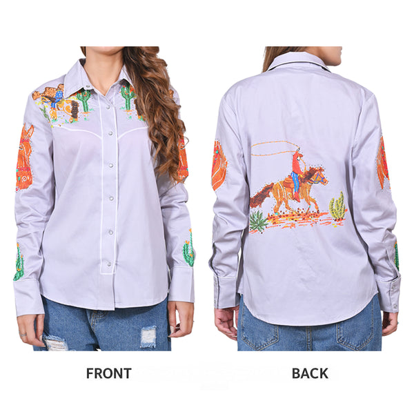 ADSH095 American Darling 100% Satin Cotton Crystal Western Rodeo Print Shirt