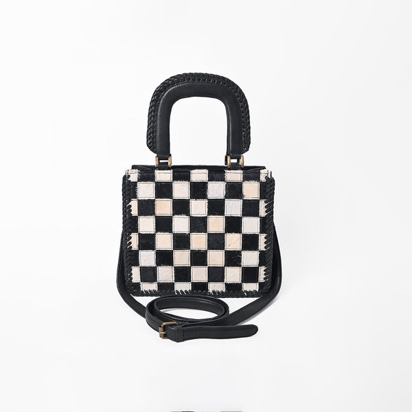 ADBGM1029 American Darling Genuine Leather Hair-on-Hide Checkerboard Tote Handbag