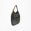 Official PRCA & NFR Licensed Collection® Black Suede Gold Embroidered Long Fringe Hobo Shoulder Bag