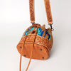 ADBG569 American Darling Hand Tooled Floral Leather & Woven Saddle Blanket Western Bucket Bag
