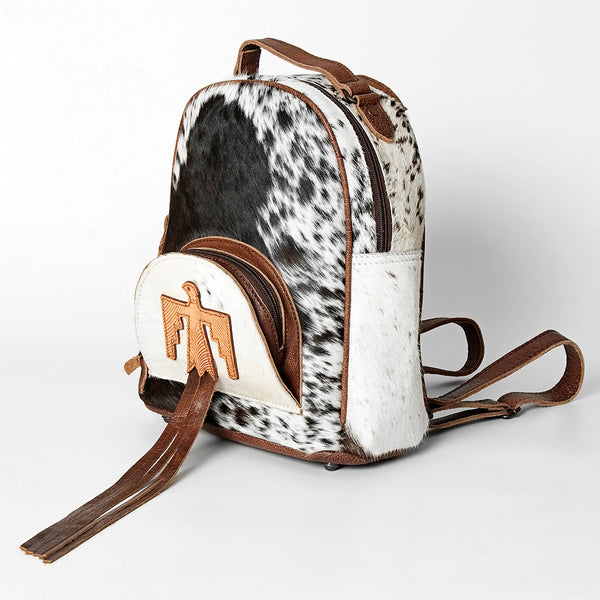 ADBGS156 Natural Cowhide Leather Backpack with Hand-Tooled Floral Pocket - Western Style