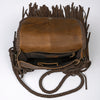 ADBGM250 Rustic Brown Leather Crossbody - Fringe Western Purse with Turquoise Concho