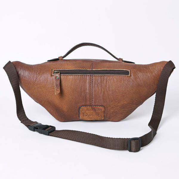 ADBG1211 American Darling Western Hand-Tooled Leather Fanny Pack - Floral Carved Genuine Leather Belt Bag