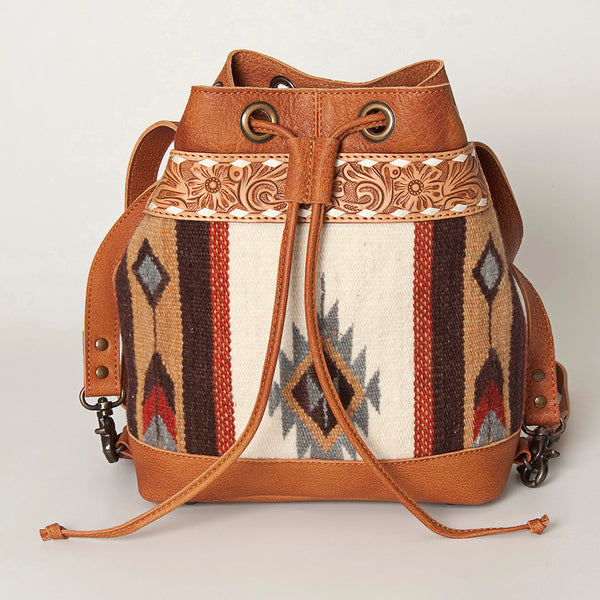 ADBG862 American Darling Hand Tooled Floral & Hand-Woven Saddle Blanket Leather Bucket Bag
