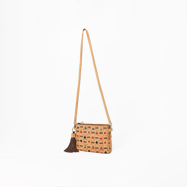 Official PRCA & NFR Licensed Collection® Tooled Leather Side Fringe Tassel & Card Motif Crossbody Handbag
