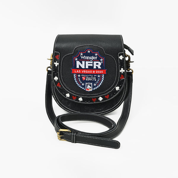 Official PRCA & NFR Licensed Collection® Commemorative Shield Patch Hand-Tooled Leather Accent Crossbody Bag