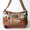 ADBG710 American Darling Western Cowhide Shoulder Bag with Turquoise Concho & Tooled Leather Strap