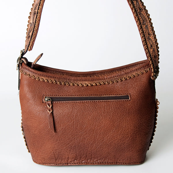 ADBG710 American Darling Western Cowhide Shoulder Bag with Turquoise Concho & Tooled Leather Strap