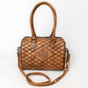 ADBGM596 Quilted Chestnut Brown Genuine Leather Barrel Duffel bag with Dual Handles & Strap