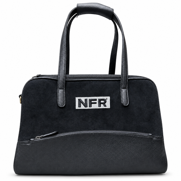 Official PRCA & NFR Licensed Collection Black Suede Leather Satchel Rodeo Handbag