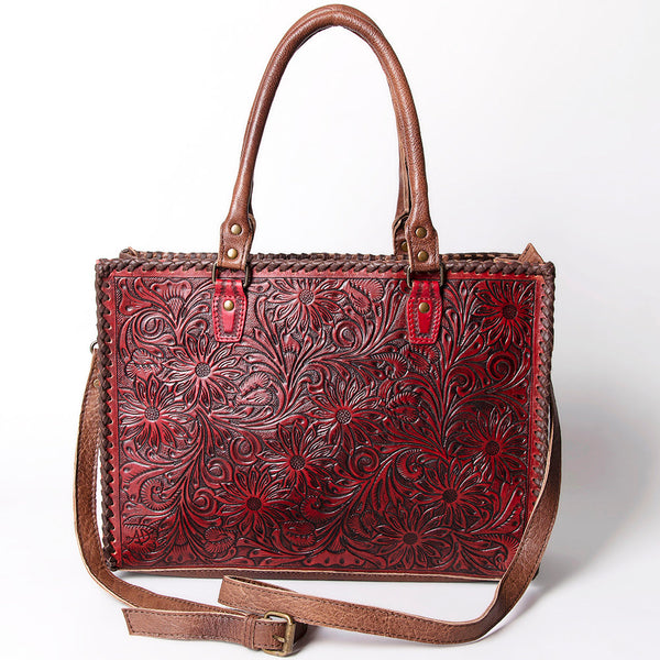 ADBG235 American Darling Western Leather Tote Bag - Hand Tooled Floral Carved Braided Purse