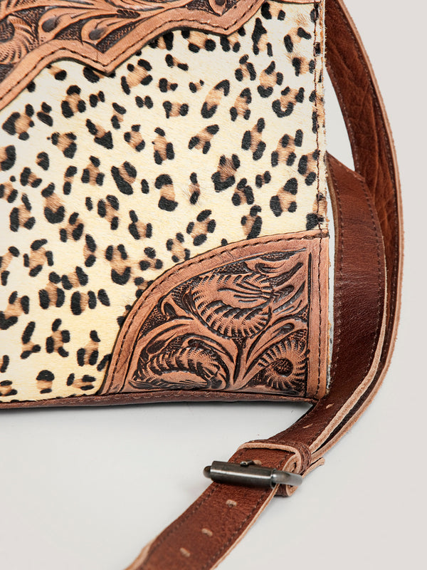 ADBGI108 Cowhide & Tooled Leather Weekender Speedy Bag - Floral Western Travel Purse