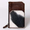 ADCCM101 Cowhide & Brown Leather Zipper Card Holder - Western Slim Wallet