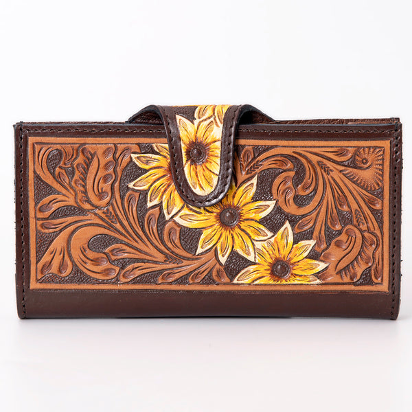 ADBG1069 American Darling Hand-Tooled Leather Floral Wallet Western Sunflower Design Genuine Leather