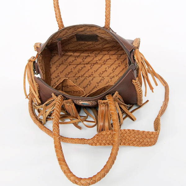 ADBGD131 American Darling Handcrafted Leather Speedy Bag with Turquoise Stone & Fringes