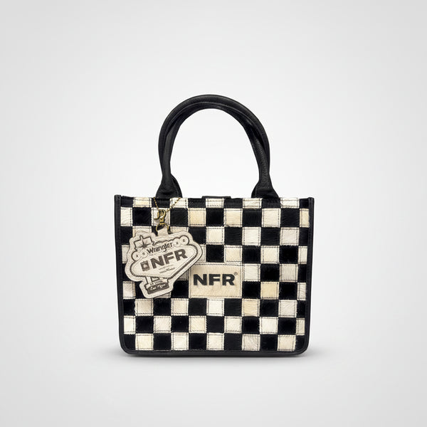 Official PRCA & NFR Licensed Collection®️ Checkered Genuine Cowhide Western Tote Bag