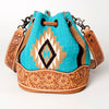 ADBG569 American Darling Hand Tooled Floral Leather & Woven Saddle Blanket Western Bucket Bag